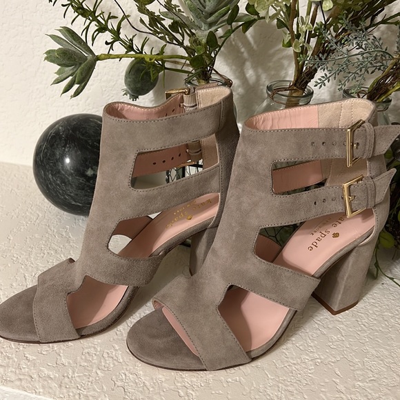 Kate Spade Llemi Caged Block Heel Gray Suede Heels Size 6 Gladiator Pre-Owned - Picture 4 of 9